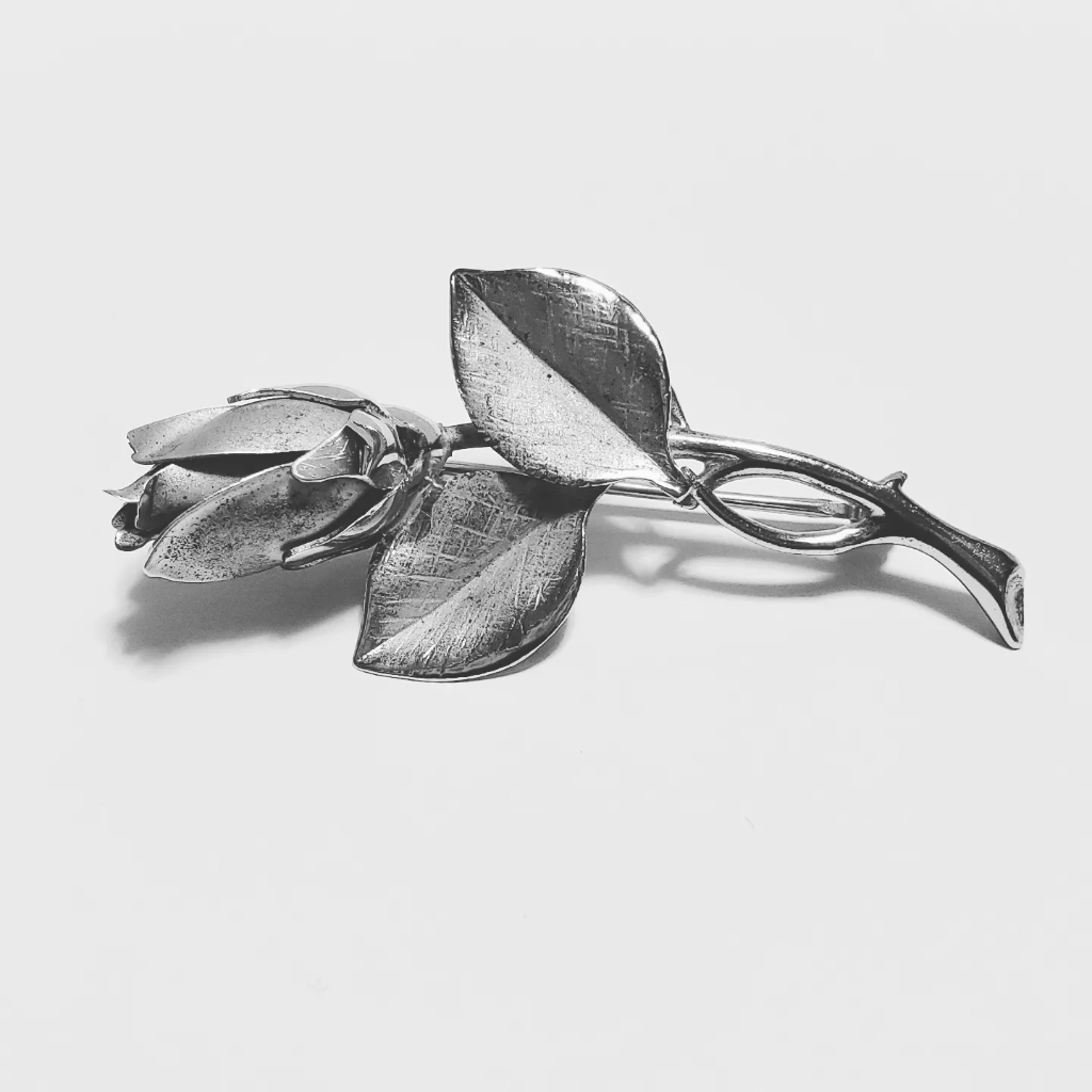 Sterling Silver 3d Rose Style Brooch Pin